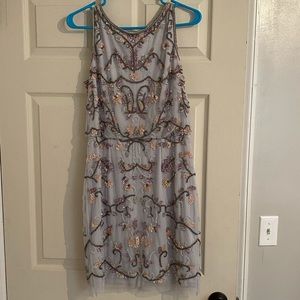 Adrianna Papell lavender grey sequin dress